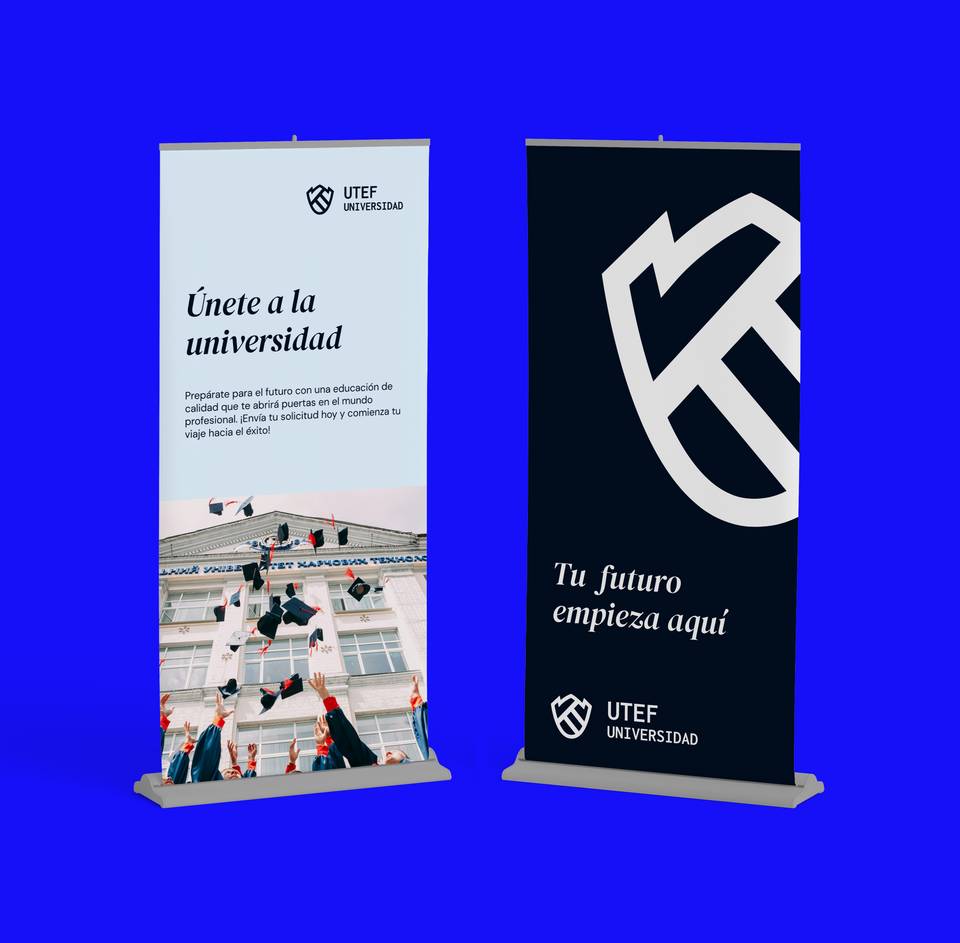 Two promotional banners for UTEF University, featuring slogans about joining the university and starting the future.