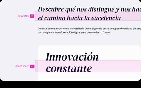A graphic design showcasing educational themes with headings and highlights in Spanish about constant innovation and the path to excellence.