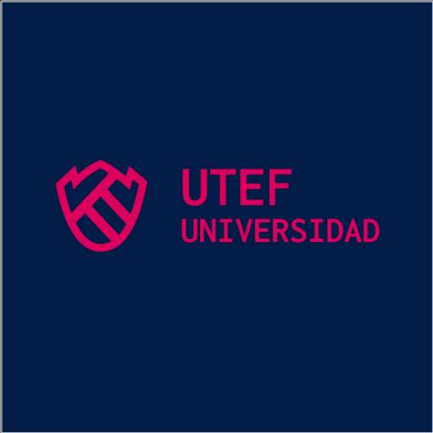 Logo of UTEF Universidad featuring a stylized shield emblem in pink on a navy blue background.