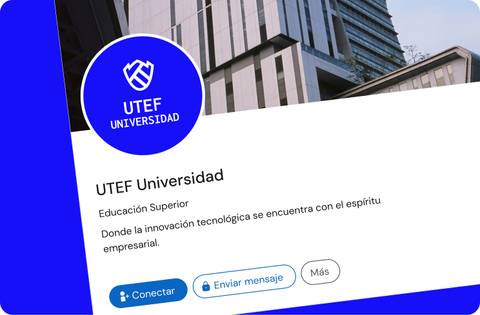 This image displays a digital screen showcasing an advertisement for UTEF Universidad with a modern building in the background.